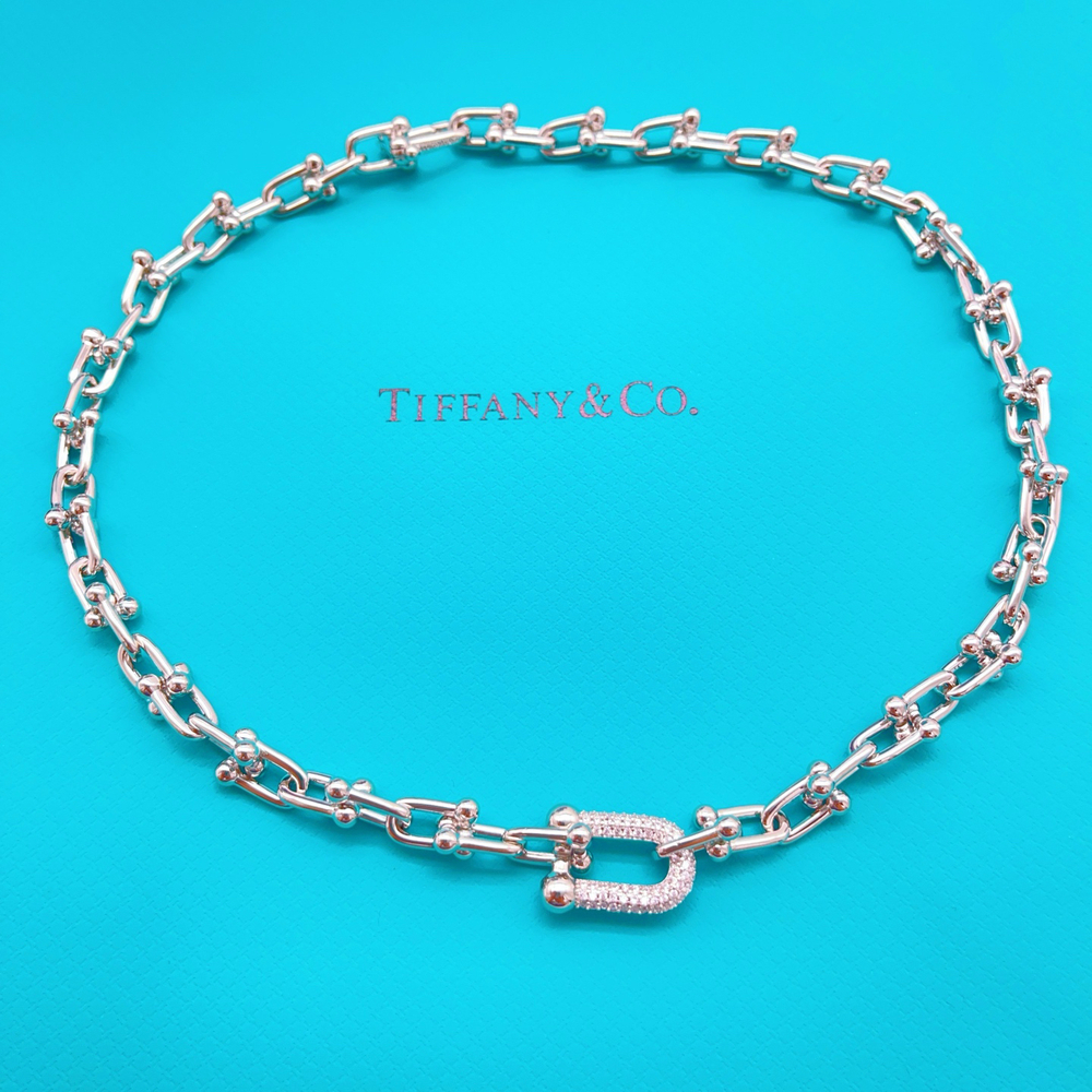 Tiffany & Co. U-shaped diamond-encrusted silver necklace